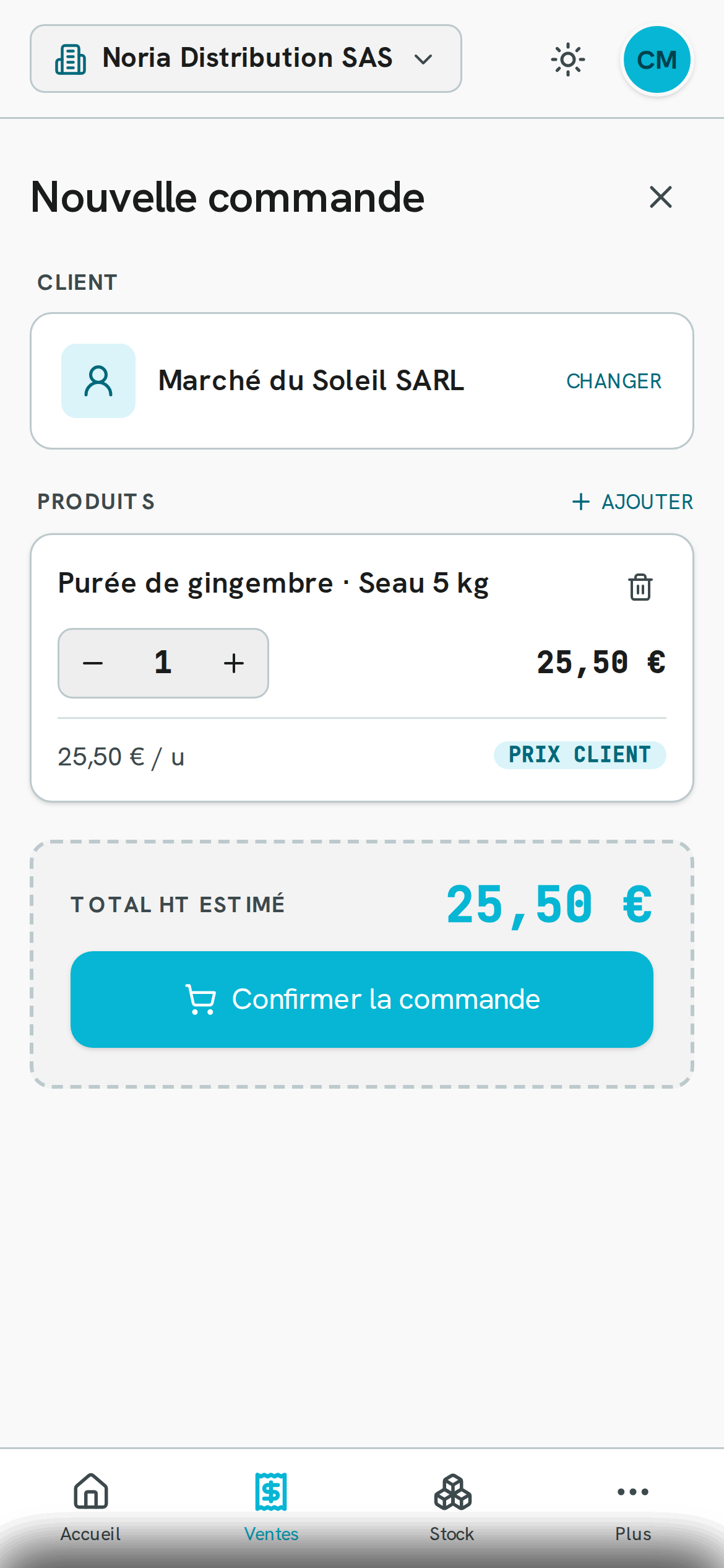 Alembic Go order line showing a customer-specific price