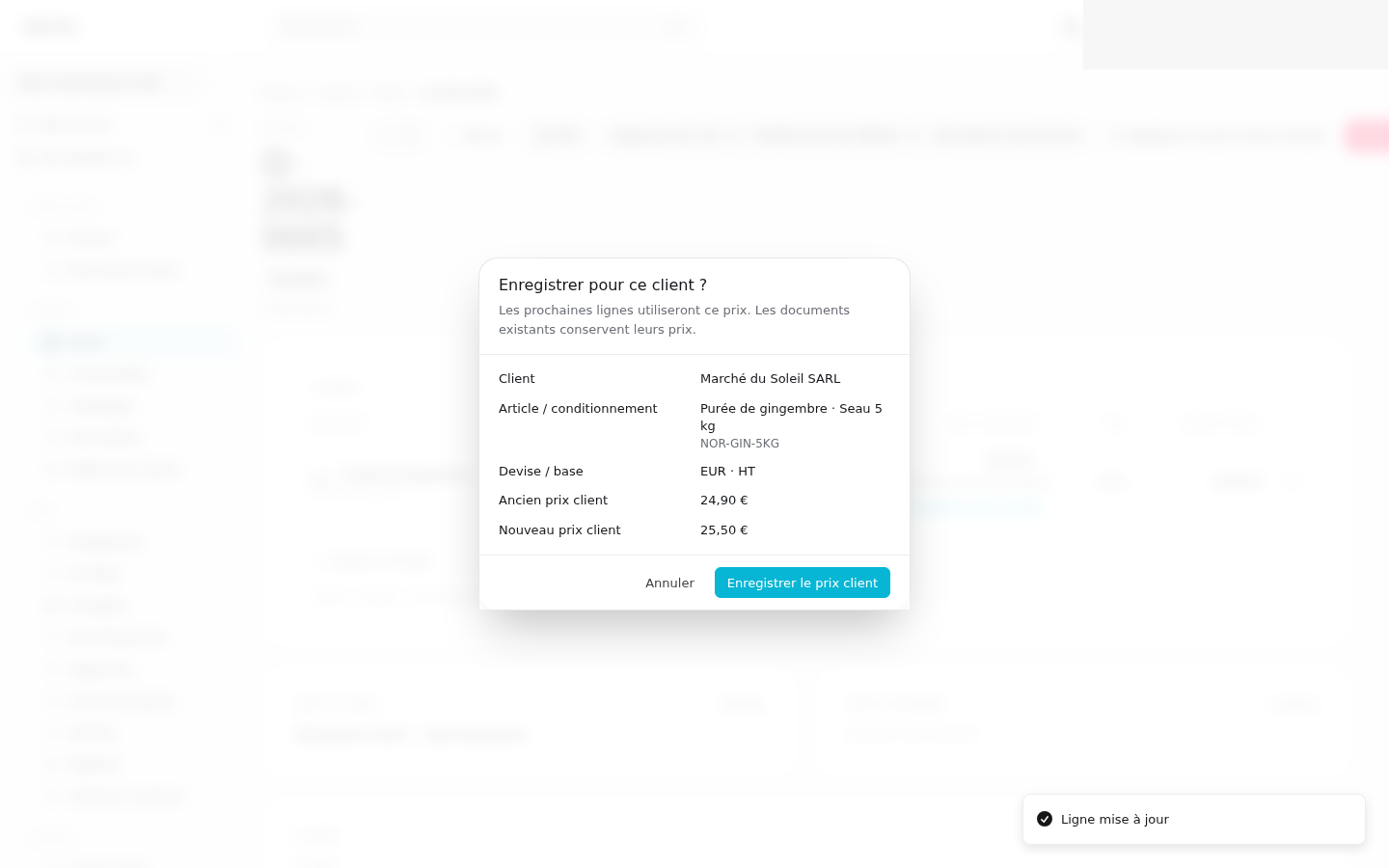 Confirmation comparing old €24.90 and new €25.50 customer pack prices