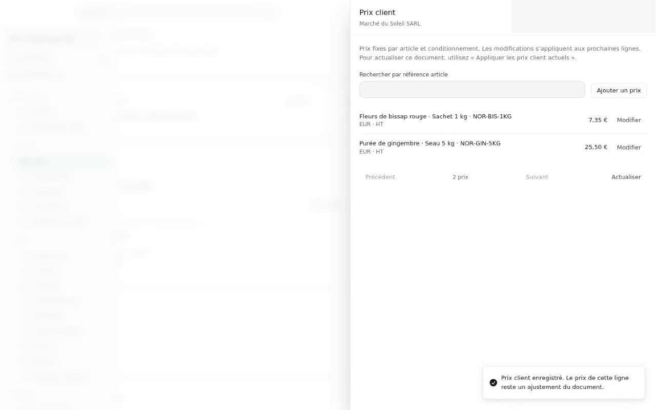 Customer price agreements open beside an Alembic quote
